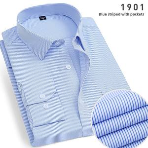 <span class=keywords><strong>Chemise</strong></span> professionnelle pour <span class=keywords><strong>homme</strong></span> 2025, haut à manches longues, rayée bleue, infroissable, pour le travail, pour le printemps, l'automne, pour les travailleurs d'âge moyen - Product Image 6