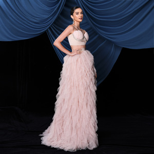 <span class=keywords><strong>Abito</strong></span> da Sera <span class=keywords><strong>Lungo</strong></span> da Ballo in <span class=keywords><strong>Organza</strong></span> di Lusso per Donna con Corpetto Crop Top e Schiena Scoperta - Product Image 3