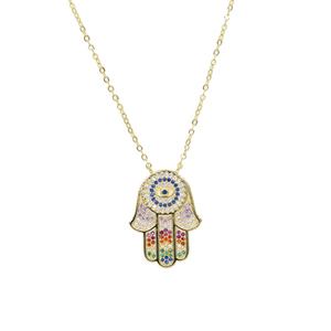 <span class=keywords><strong>Collana</strong></span> <span class=keywords><strong>Fatima</strong></span> a <span class=keywords><strong>mano</strong></span> semplice Hamsa da donna con arcobaleno CZ Multi-Charmed malocchio fortunato stile turco alla moda gioielli in zircone - Product Image 3