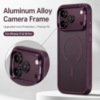 Étui magnétique pour téléphone avec support d'objectif pour iPhone 18 17 Pro Max, cadre en alliage d'aluminium, PC givré, TPU antichoc, vente en gros OEM