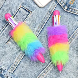 Bolígrafo Kawaii de felpa colorido, 6 colores en 1, bolígrafo retráctil de plástico Multicolor