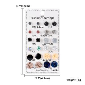 Hot Sale Female Card <b>Earring</b> Set Mixed Color 12 Pairs Zircon <b>Crystal</b> Flower Combination Gold Brass Featuring Pearls Diamonds - Product Image 6