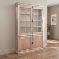 Gabinetes de Cocina Antiguos de Madera Maciza con Puertas de Vidrio, Diseño Rústico, Multiusos para Comedor, Sala de Estar, Almacén, Escuela, Taller