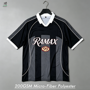 Maillot de sport rayé à séchage rapide Ramax pour homme, 100 % polyester, manches courtes, col en V, coupe classique, imprimé, pour le football - Product Image 2