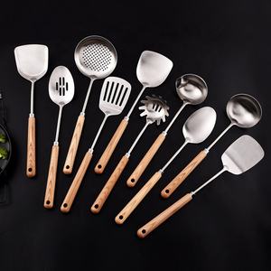 עץ ידית SUS304 נירוסטה מטבח בישול תשמיש סט בישול כלי - Product Image 1