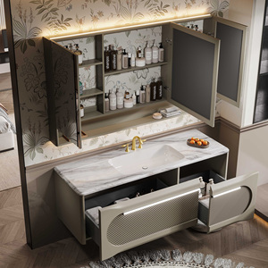 Meuble-lavabo de salle de bain de style chinois, 36 à 92 pouces, avec <span class=keywords><strong>vasque</strong></span>, mural, en bois massif, miroir intelligent et rangement intégré - Product Image 2