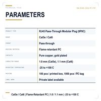 Connecteur réseau Ethernet LAN RJ45 traversant Cat5e Cat6 8P8C, tête en cristal, en cuivre pur plaqué or pour routeur et commutateur
