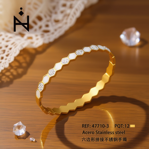 Bracelet hexagonal en acier inoxydable plaqué or avec incrustation de cristaux, bracelet tendance - Product Image 2