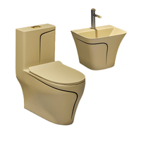 Sanitaires De Luxe Mur Accroché Bassin Porcelaine Une Pièce Wc Noir Or Céramique Salle De Bains Wc Toilette Ensemble