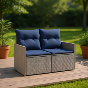 Canapé de patio en polyrotin gris 2 places avec coussins, mobilier d'extérieur durable - Product Image 2