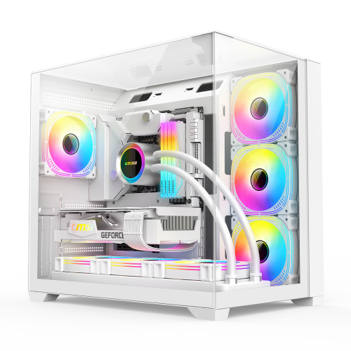 ATX Computer Case 3-side Tempered Glass White Gaming Cabinet GPU up to 400mm