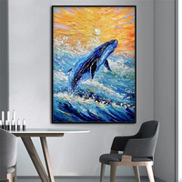 Mintura personnalisé à la main toile œuvre dessin animé baleine Animal peinture à l'huile abstrait couteau affiches pour la décoration intérieure en gros