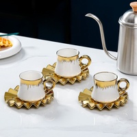 Ensemble de 12 tasses à café en céramique plaquées or de luxe de 90 ml avec soucoupe, petite tasse à thé