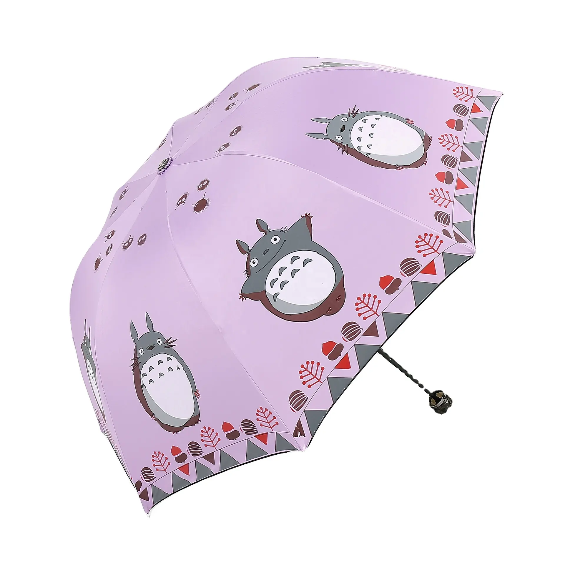 Creative cartoon Totoro clear umbrella vinyl 8 fracture fold UV protection three fold umbrella manufacturers wholesale animation