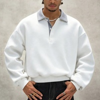 Sudadera Polo Personalizada 100% Algodón para Hombre, 370 g/m², Algodón Grueso, Corte Holgado, Estilo Francés, con Rayas