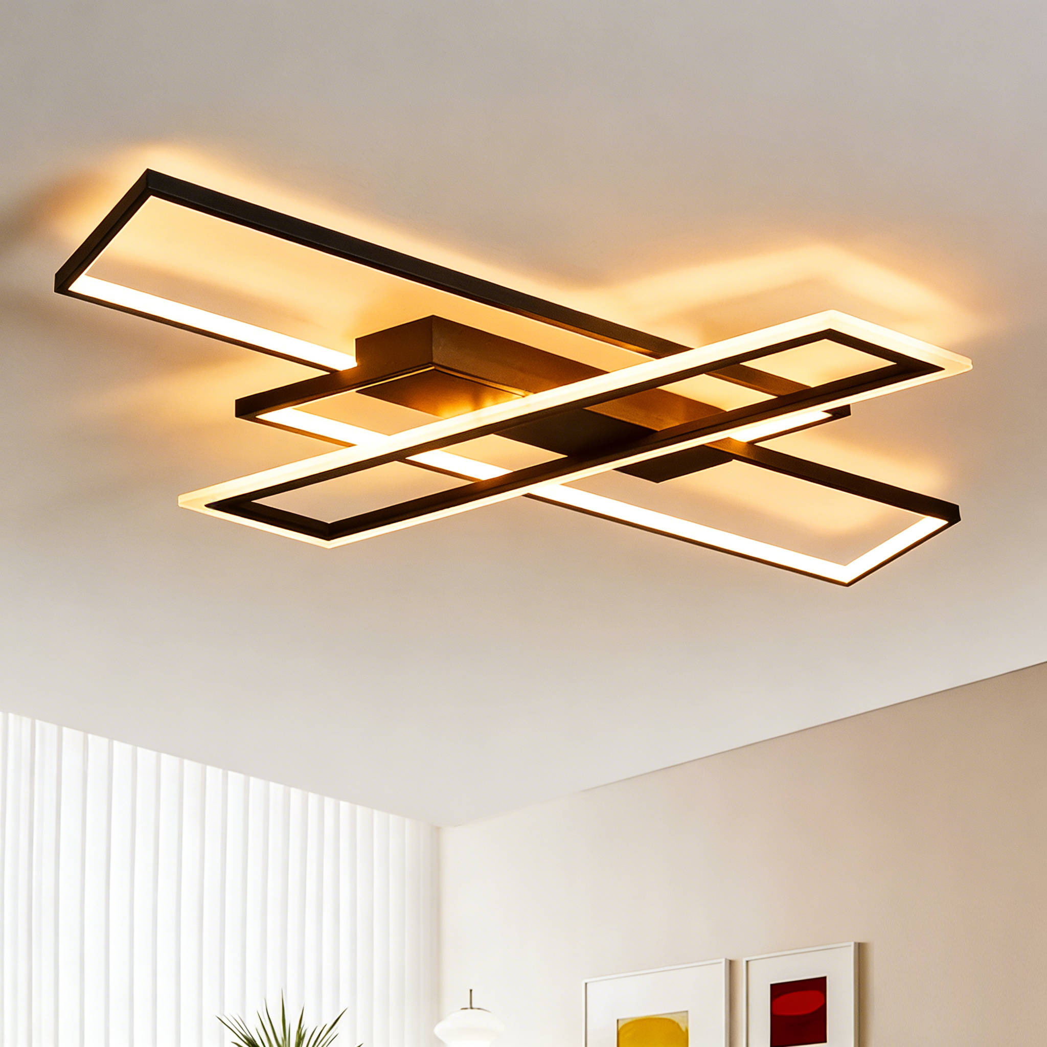 Creative Scandinavian Living Room Bedroom Ceiling Lamp Rectangle Black Hotel Dining Room Study Room LED Ceiling Light