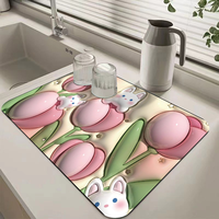 Tapis d'entrée antidérapant en mousse à mémoire de forme, absorbant l'eau, imprimé 3D motif floral, séchage rapide, lavable, avec base en caoutchouc anti-boue