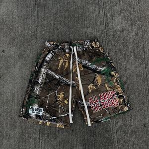 Streetwear Custom High Waist Drawstring <b>Camo</b> Distressed Ripped All Over Print Camouflage Jorts <b>Cargo</b> Jeans Denim <b>Shorts</b> for Men - Product Image 1