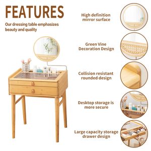 Bàn với gương và bàn ghế bàn trang điểm với 2 ngăn kéo - Product Image 5