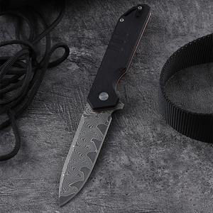 Navajas de bolsillo personalizadas al por mayor, cuchillo plegable con botón pulsador, hoja de Damasco de 3 pulgadas, cuchillo táctico EDC de supervivencia y caza con mango G10 - Product Image 3