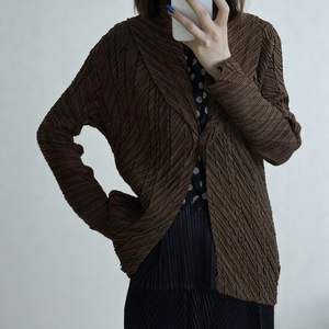 Loose Thin High-End Pleated <b>Women's</b> Coat V-neck Elegant Urban Leisure Breathable Reputable Supplier on Sale - Product Image 1