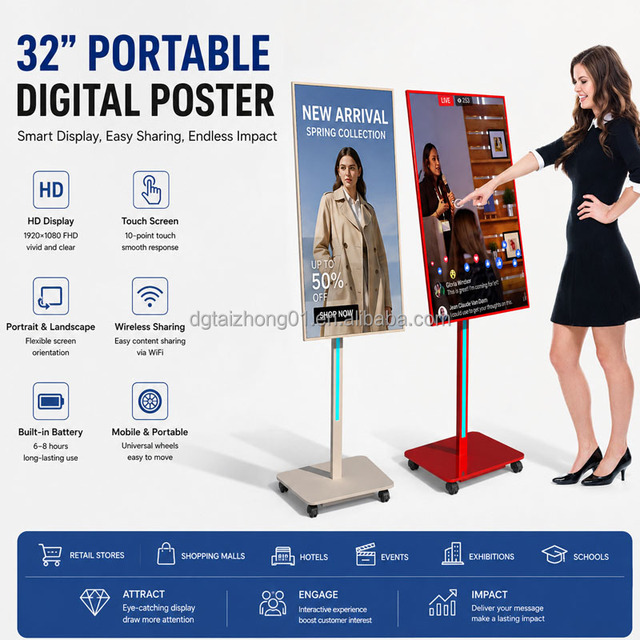 32-Inch HD Video Mobile standing lcd display Panel Floor Standing Signage for Store digital display for menu with Display Stand