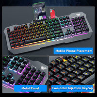 F3010 Keyboard Gaming Mekanik Berkabel Ukuran Penuh USB RGB Backlight Panel Logam Tombol Multimedia Profesional Penyangga Ponsel PC