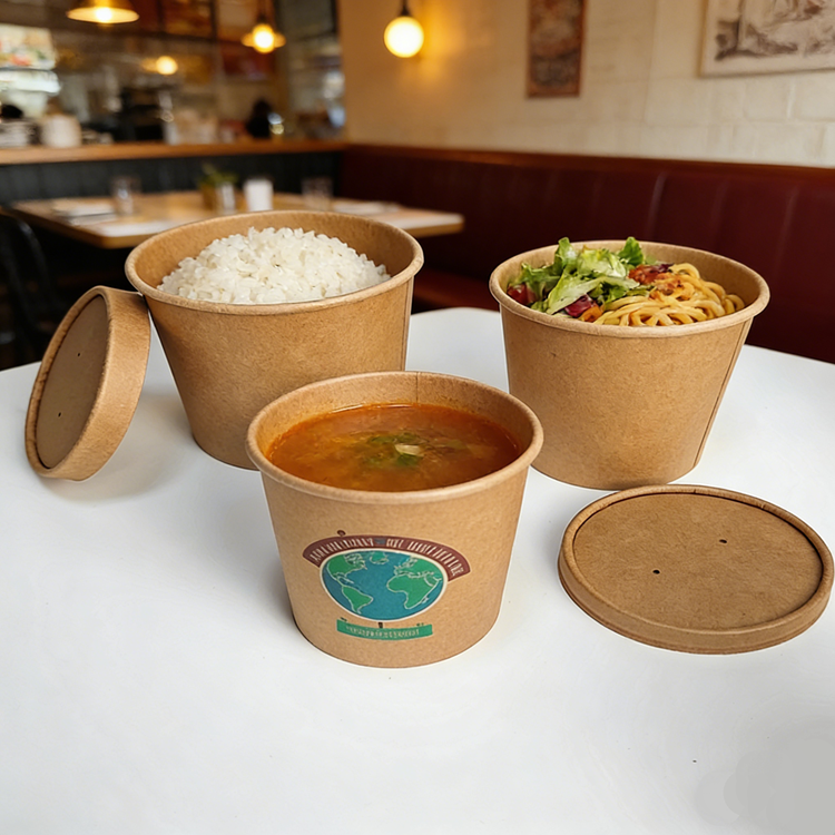 Wholesale Custom Logo Kraft Paper Bowl Bento Lunch Box Paper Plates Bowls with Lid