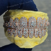Grillz Hip Hop personnalisés en argent sterling S925, sertis de diamants de laboratoire D VVS taille brillant rond certifiés, pour lune de miel, ensemble haut/bas