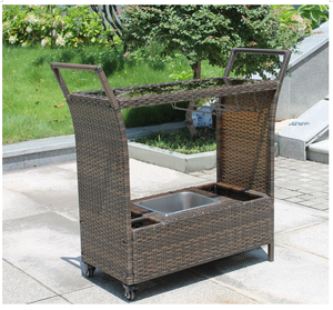 Chariot de bar portable en osier d'extérieur, chariot roulant en rotin pour patio et jardin avec seau à glace et porte-bouteilles - Product Image 4