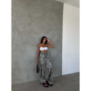 Pantalones anchos de satén de cintura alta, antiarrugas, casuales para mujer - Product Image 1