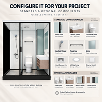 Module de salle de bain préfabriqué intégré YEETE - Salle de douche tout-en-un avec options de toilettes et de lavabo pour projets hôteliers et d'appartements
