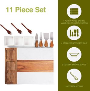 Ensemble de plateaux rectangulaires en marbre, ardoise et bambou pour fromage et charcuterie, avec couteaux en acier inoxydable, pour restaurant - Product Image 2