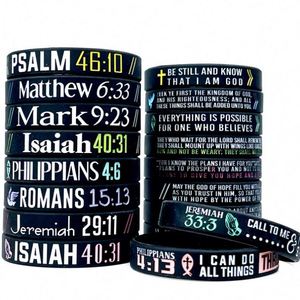 Bracelet en silicone élastique chrétien, adapté aux hommes et aux femmes, bracelet en silicone avec inscription biblique, personnalisable - Product Image 1