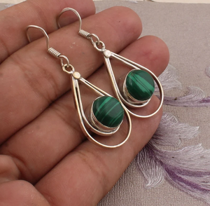 Top qualité 925 argent Sterling Malachite pierres précieuses Cabochon Boho crochet boucles d'oreilles au prix d'usine - Product Image 2