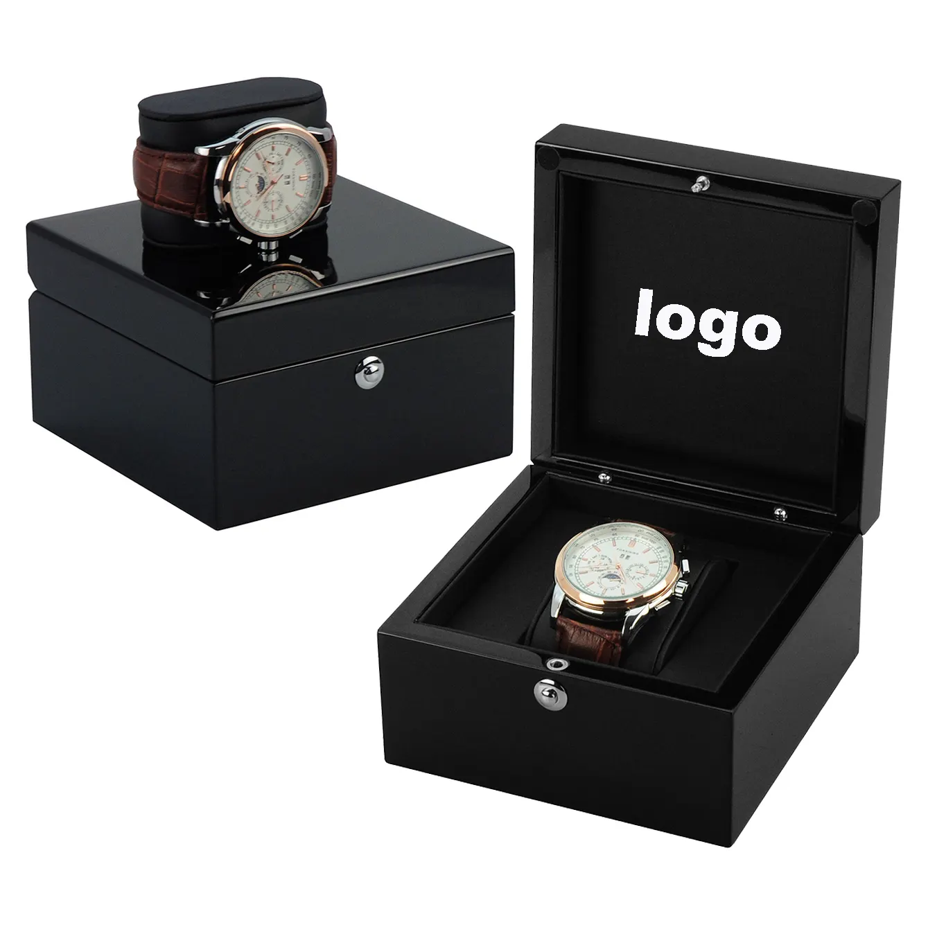 במלאי נמוך MOQ מותאם אישית לוגו עץ תיבת שעון עור שעון מקרה עם אריזת מתנה אריזה מהיר תוך 3 ימים