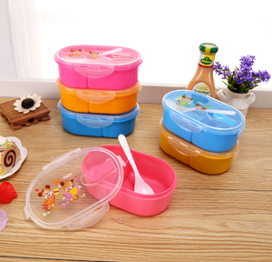 Plastic 2 Compartment Lunch box With Spoon For Kids