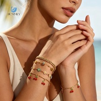 SUMMLY Groothandel Trendy Fijne Kersen Charm Armband 18K Verguld RVS Ketting Mode Sieraden Vrouwen Set