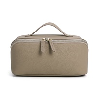 Sac cosmétique portable en cuir véritable à double fermeture éclair pour femmes, motif litchi, pour la maison/les voyages/les affaires/les performances