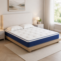 Matelas en tissu tricoté avec contraste de couleur bleu sur le bord et ressorts ensachés individuels