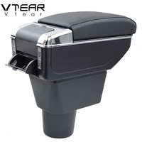 Vtear Boîte de rangement élégante en ABS et cuir PU pour accoudoir avant de voiture avec porte-gobelet USB, accessoires intérieurs pour Renault Duster 2010-2018