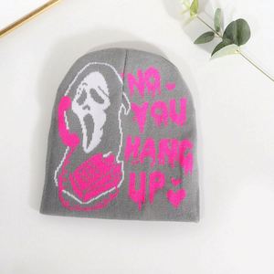 หมวกบีนนี่ถักลายแจ็คการ์ดแบบยูนิเซ็กซ์ ดีไซน์หัวกะโหลกผีสุดเท่ สไตล์ฮิปฮอป สำหรับฤดูหนาว เหมาะสำหรับผู้ชายและผู้หญิง - Product Image 2