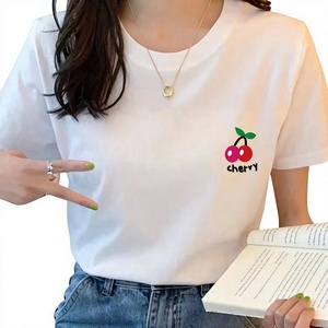 Camiseta blanca de manga corta con cuello redondo para mujer, estampado de latidos del corazón, Top informal de algodón para primavera y verano - Product Image 3