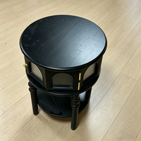 Table d'appoint ronde rétro française avec rangement, table d'appoint en bois noir