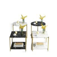 Table basse moderne de luxe à 2 niveaux, ronde, en marbre, pour petit salon