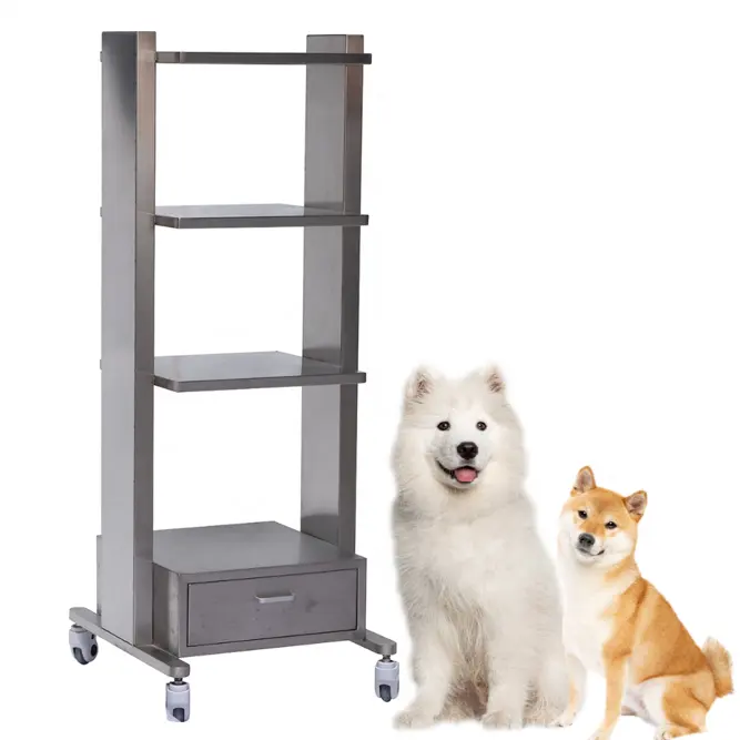 HACEMEY High Quality Pet Clinic Carrier Trolley 3 Tiers Stainless Steel Medical Trolley Vet Hospital Operation Trolley Cart