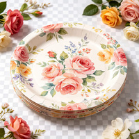 Assiettes en papier à motifs floraux en gros pour mariages dans les jardins, fêtes prénuptiales et goûters