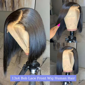 Perruques courtes lisses sans colle, prêtes à porter, en cheveux humains, pré-coupées, 13x4, avec cordon élastique, améliorées, sans colle, perruque en dentelle aérée - Product Image 2