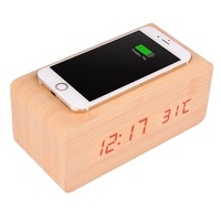 Horloge de table LED moderne multifonctionnelle en bois avec vase à brosse pour salon, cuisine, salle de bain, bureau