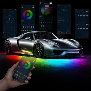 Lampu Kolong Mobil Led RGB, cahaya latar belakang mobil 8 warna, Kit lampu setrip kontrol aplikasi tahan air, lampu berkendara led